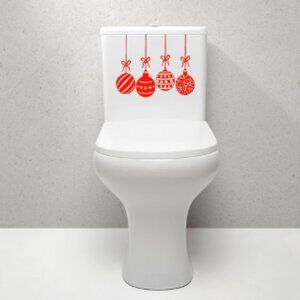 Christmas Red Ornament set Vinyl toilet decal:Holiday decor|Christmas Home Decor